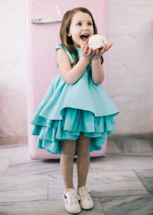 Sea Blue Satin Twirl Flower Girl Dress